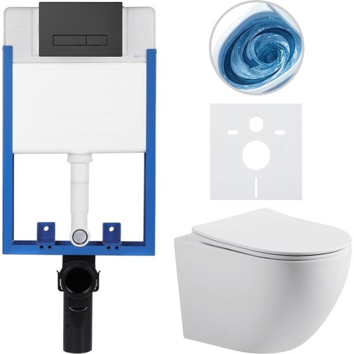 Kompletní podomítkový WC set Lite/Cesso - bílá matná - WC tlačítko Slim, černé matné - k zazdění - 49x36 cm