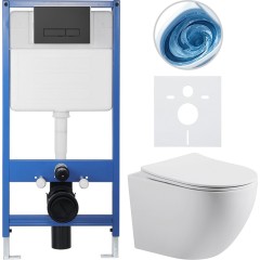 Kompletní podomítkový WC set Lite/Cesso - bílá matná - WC tlačítko Slim, černé matné - předstěnová instalace/sádrokarton - 49x36 cm