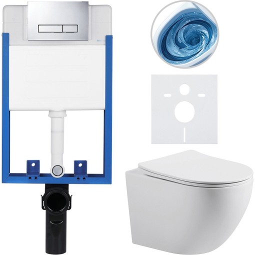 Kompletní podomítkový WC set Lite/Cesso - bílá matná - WC tlačítko Slim, chrom - k zazdění - 49x36 cm