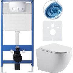 Kompletní podomítkový WC set Lite/Cesso - bílá matná - WC tlačítko Slim, chrom - předstěnová instalace/sádrokarton - 49x36 cm