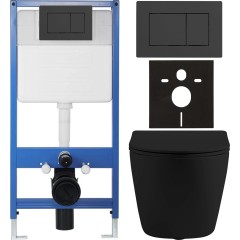 Kompletní podomítkový WC set Lite/Cesso - černá matná - WC tlačítko Classic, černé matné - předstěnová instalace/sádrokarton - 49x36 cm