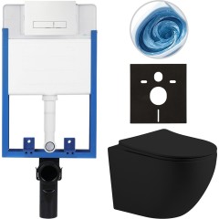 Kompletní podomítkový WC set Lite/Cesso - černá matná - WC tlačítko Slim, bílé - k zazdění - 49x36 cm