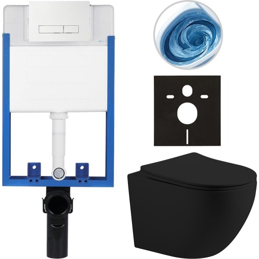 Kompletní podomítkový WC set Lite/Cesso - černá matná - WC tlačítko Slim, bílé - k zazdění - 49x36 cm