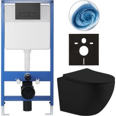 Kompletní podomítkový WC set Lite/Cesso - černá matná - WC tlačítko Slim, černé matné - předstěnová instalace/sádrokarton - 49x36 cm