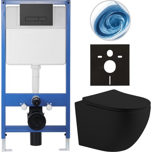 Kompletní podomítkový WC set Lite/Cesso - černá matná - WC tlačítko Slim, černé matné - předstěnová instalace/sádrokarton - 49x36 cm