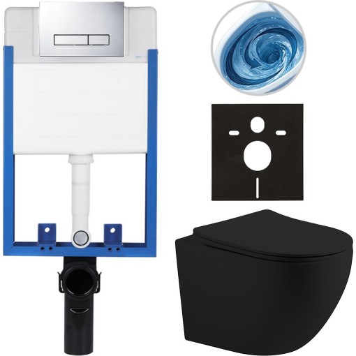 Kompletní podomítkový WC set Lite/Cesso - černá matná - WC tlačítko Slim, chrom - k zazdění - 49x36 cm