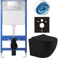 Kompletní podomítkový WC set Lite/Cesso - černá matná - WC tlačítko Slim, chrom - předstěnová instalace/sádrokarton - 49x36 cm
