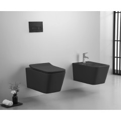 WC závěsné Forte, Rimless + Slim/UF sedátko - černá matná - 51x36 cm