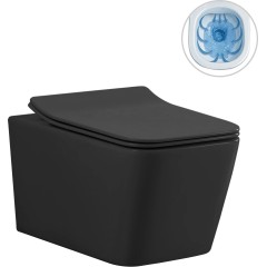 WC závěsné Forte, Rimless + Slim/UF sedátko - černá matná - 51x36 cm