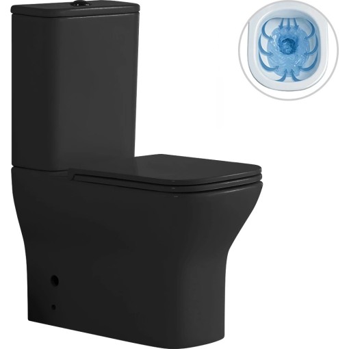 WC kombi Hugo, Rimless + Slim/UF sedátko - spodní/zadní odpad - černá matná - 63,5x35,5 cm