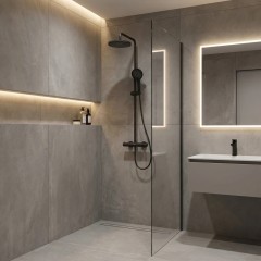 Sprchový nástěnný sloup Selma - termostatická sprchová baterie - černá matná