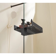 Polička s drážkami na sklo sprchového koutu - 6-8 mm - černá matná - 25x11,7 cm