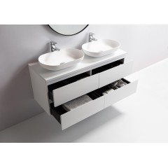 Koupelnová skříňka Carole + deska pod umyvadlo Navira Pro - 36 mm - bílá matná - 120x51,6x46 cm