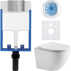 Kompletní podomítkový WC set Lite/Verde - bílá lesklá - WC tlačítko Line, nerez - k zazdění - 49x36 cm