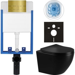 Kompletní podomítkový WC set Lite/Verde - černá lesklá - WC tlačítko Line, zlatá - k zazdění - 49x36 cm