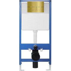 Kompletní podomítkový WC set Lite/Verde - černá lesklá - WC tlačítko Line, zlatá - předstěnová instalace - 49x36 cm