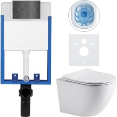 Kompletní podomítkový WC set Lite/Verde - bílá lesklá - WC tlačítko Line, tmavě šedá - k zazdění - 49x36 cm