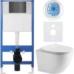 Kompletní podomítkový WC set Lite/Verde - bílá lesklá - WC tlačítko Line, tmavě šedá - předstěnová instalace - 49x36 cm