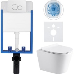 Kompletní podomítkový WC set Lite/Norbi - bílá lesklá - WC tlačítko Duo, bílá - k zazdění - 48,5x36,5 cm