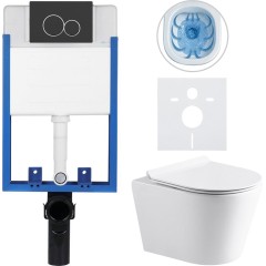 Kompletní podomítkový WC set Lite/Norbi - bílá lesklá - WC tlačítko Duo, černá matná - k zazdění - 48,5x36,5 cm