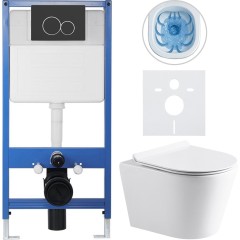 Kompletní podomítkový WC set Lite/Norbi - bílá lesklá - WC tlačítko Duo, černá matná - předstěnová instalace - 48,5x36,5 cm