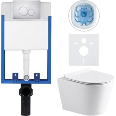Kompletní podomítkový WC set Lite/Norbi - bílá lesklá - WC tlačítko Duo, chrom - k zazdění - 48,5x36,5 cm
