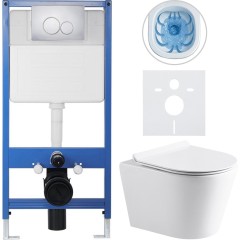 Kompletní podomítkový WC set Lite/Norbi - bílá lesklá - WC tlačítko Duo, chrom - předstěnová instalace - 48,5x36,5 cm