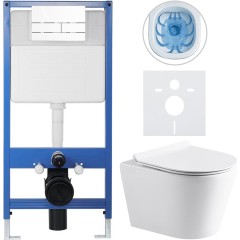 Kompletní podomítkový WC set Lite/Norbi - bílá lesklá - WC tlačítko Line, bílá - předstěnová instalace - 48,5x36,5 cm