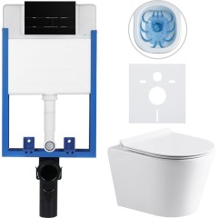 Kompletní podomítkový WC set Lite/Norbi - bílá lesklá - WC tlačítko Line, černá matná - k zazdění - 48,5x36,5 cm