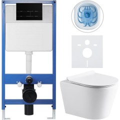 Kompletní podomítkový WC set Lite/Norbi - bílá lesklá - WC tlačítko Line, černá matná - předstěnová instalace - 48,5x36,5 cm