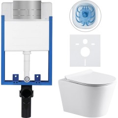 Kompletní podomítkový WC set Lite/Norbi - bílá lesklá - WC tlačítko Line, nerez - k zazdění - 48,5x36,5 cm