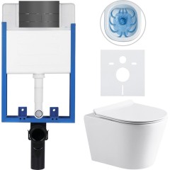 Kompletní podomítkový WC set Lite/Norbi - bílá lesklá - WC tlačítko Line, tmavě šedá - k zazdění - 48,5x36,5 cm