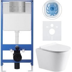 Kompletní podomítkový WC set Lite/Norbi - bílá lesklá - WC tlačítko Line, nerez - předstěnová instalace - 48,5x36,5 cm