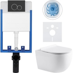 Kompletní podomítkový WC set Lite/Felci - bílá lesklá - WC tlačítko Duo, černá matná - k zazdění - 52,5x36 cm