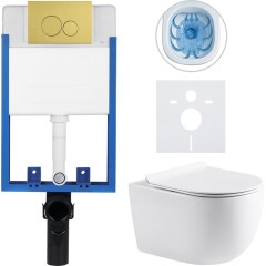 Kompletní podomítkový WC set Lite/Felci - bílá lesklá - WC tlačítko Duo, zlatá - k zazdění - 52,5x36 cm
