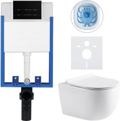 Kompletní podomítkový WC set Lite/Felci - bílá lesklá - WC tlačítko Line, černá matná - k zazdění - 52,5x36 cm