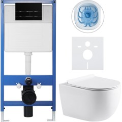 Kompletní podomítkový WC set Lite/Felci - bílá lesklá - WC tlačítko Line, černá matná - předstěnová instalace - 52,5x36 cm