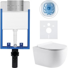 Kompletní podomítkový WC set Lite/Felci - bílá lesklá - WC tlačítko Line, tmavě šedá - k zazdění - 52,5x36 cm