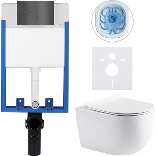Kompletní podomítkový WC set Lite/Felci - bílá lesklá - WC tlačítko Line, nerez - k zazdění - 52,5x36 cm