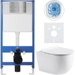 Kompletní podomítkový WC set Lite/Felci - bílá lesklá - WC tlačítko Line, nerez - předstěnová instalace - 52,5x36 cm