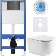 Kompletní podomítkový WC set Lite/Felci - bílá lesklá - WC tlačítko Line, tmavě šedá - předstěnová instalace - 52,5x36 cm
