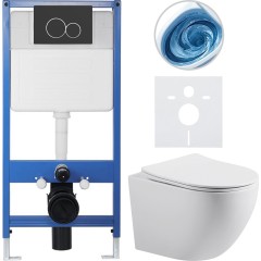 Kompletní podomítkový WC set Lite/Cesso - bílá lesklá - WC tlačítko Duo, černá matná - předstěnová instalace - 49x36 cm