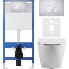 Kompletní podomítkový WC set Lite/Cesso - bílá lesklá - WC tlačítko Duo, chrom - předstěnová instalace - 49x36 cm