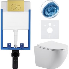 Kompletní podomítkový WC set Lite/Cesso - bílá lesklá - WC tlačítko Duo. zlatá - k zazdění - 49x36 cm