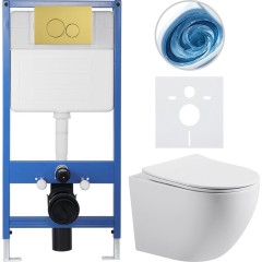 Kompletní podomítkový WC set Lite/Cesso - bílá lesklá - WC tlačítko Duo. zlatá - předstěnová instalace - 49x36 cm