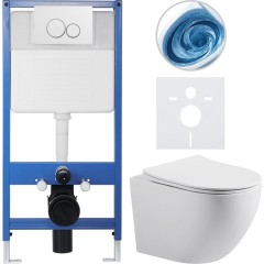 Kompletní podomítkový WC set Lite/Cesso - bílá matná - WC tlačítko Duo, bílá - předstěnová instalace - 49x36 cm