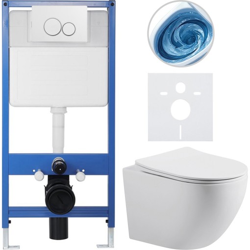Kompletní podomítkový WC set Lite/Cesso - bílá matná - WC tlačítko Duo, bílá - předstěnová instalace - 49x36 cm