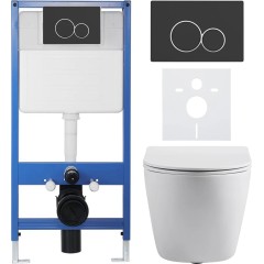 Kompletní podomítkový WC set Lite/Cesso - bílá matná - WC tlačítko Duo, černá matná - předstěnová instalace - 49x36 cm