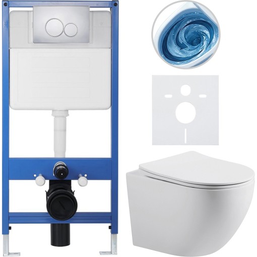 Kompletní podomítkový WC set Lite/Cesso - bílá matná - WC tlačítko Duo, chrom - předstěnová instalace - 49x36 cm