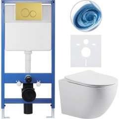 Kompletní podomítkový WC set Lite/Cesso - bílá matná - WC tlačítko Duo. zlatá - předstěnová instalace - 49x36 cm
